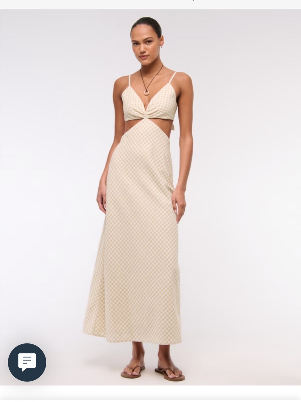 Boohoo Beige Gingham Cutout Maxi Dress